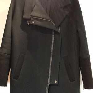 Madewell Wool Color Block Coat in Forest Green and Black